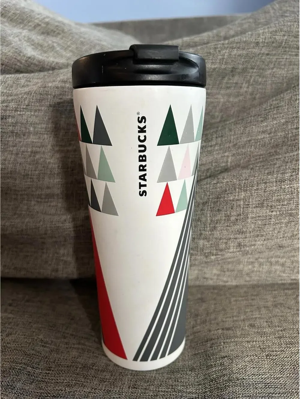 Starbucks 2017 Holiday Geometric Triangle Trees 12 oz aluminum Travel Tumbler